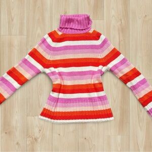 GAP Vibrant Pink and Orange Striped Turtleneck Sweater